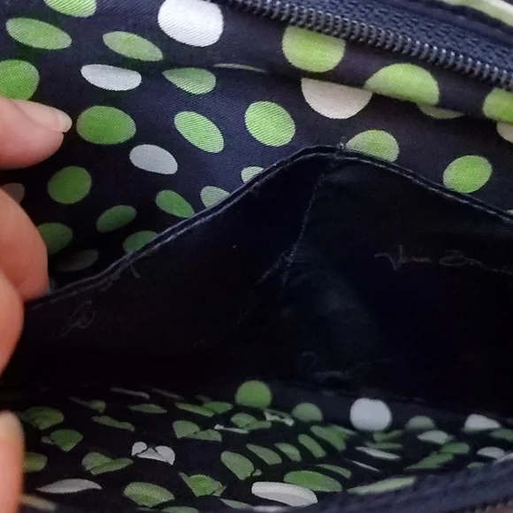 Vera Bradley LUCKY YOU large crossbody bag bucket purse green navy white - Picture 6 of 11